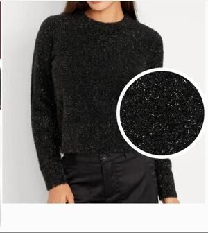 Old Navy Eyelash Shine Crewneck Sweater Womens Medium Black Soft Cozy Career